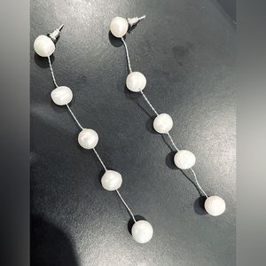Modern Pearl Drop Bridal Earrings